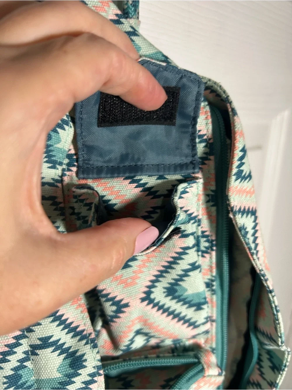 KAVU Rope Bag Sunset Diamond Teal Pink Aztec Sling Bag